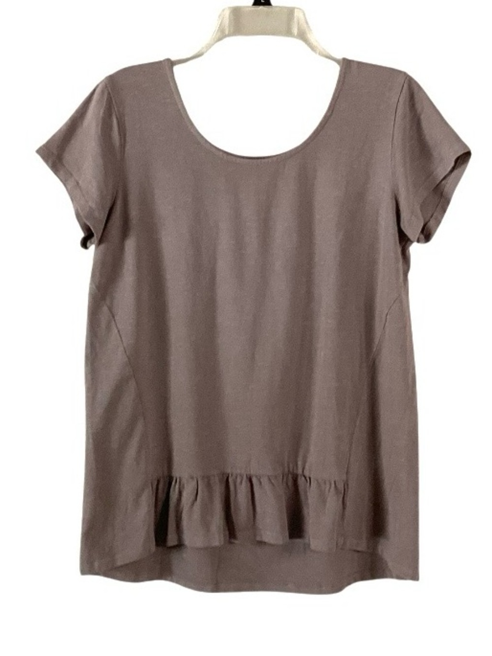 Blue Canoe Organic Peplum Short Sleeve Taupe Blouse Large